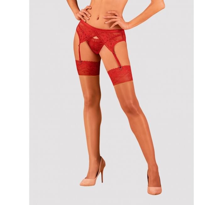 Чулки Obsessive Lacelove stockings красные XL/2XL