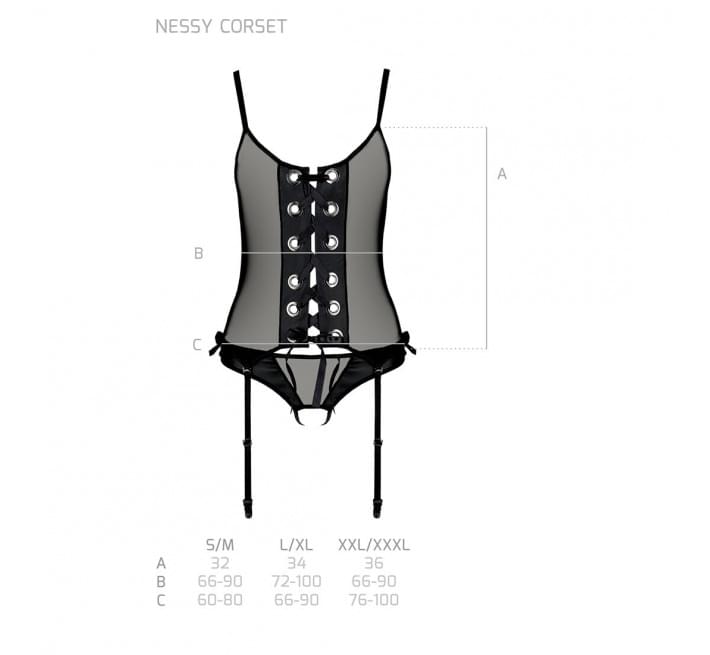 Корсет зі шнурівкою Passion NESSY CORSET black L/XL