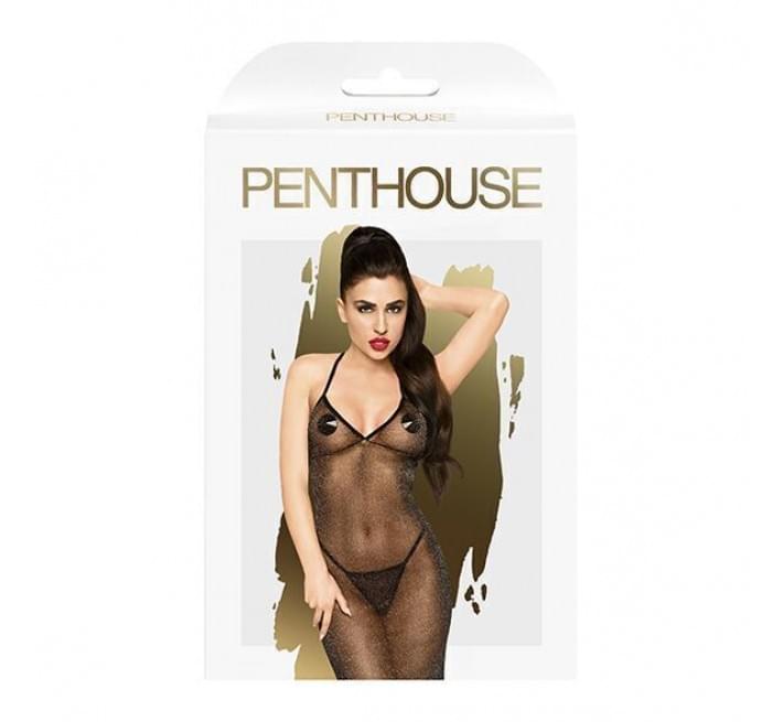 Платье в пол с люрексовой нитью и стрингами Penthouse - Love on Fire Black S/M