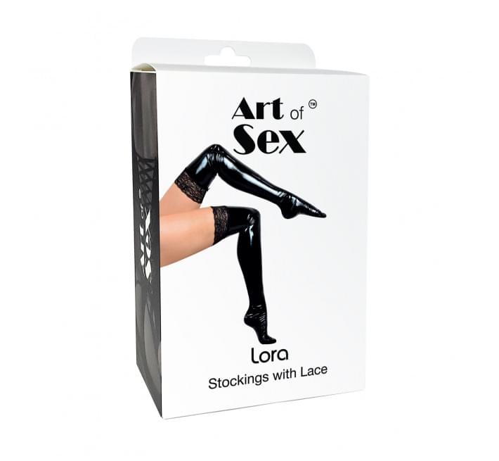 Сексуальные виниловые чулки Art of Sex - Lora с кружевом, размер L, цвет красный