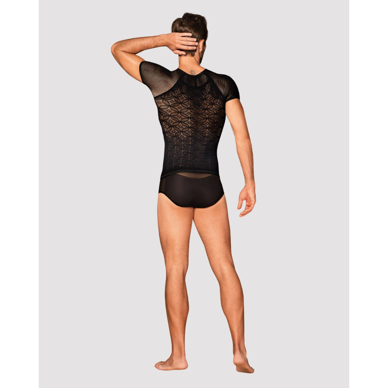 Чоловіча напівпрозора футболка з орнаментом Obsessive T102 T-shirt S/M/L, чорна