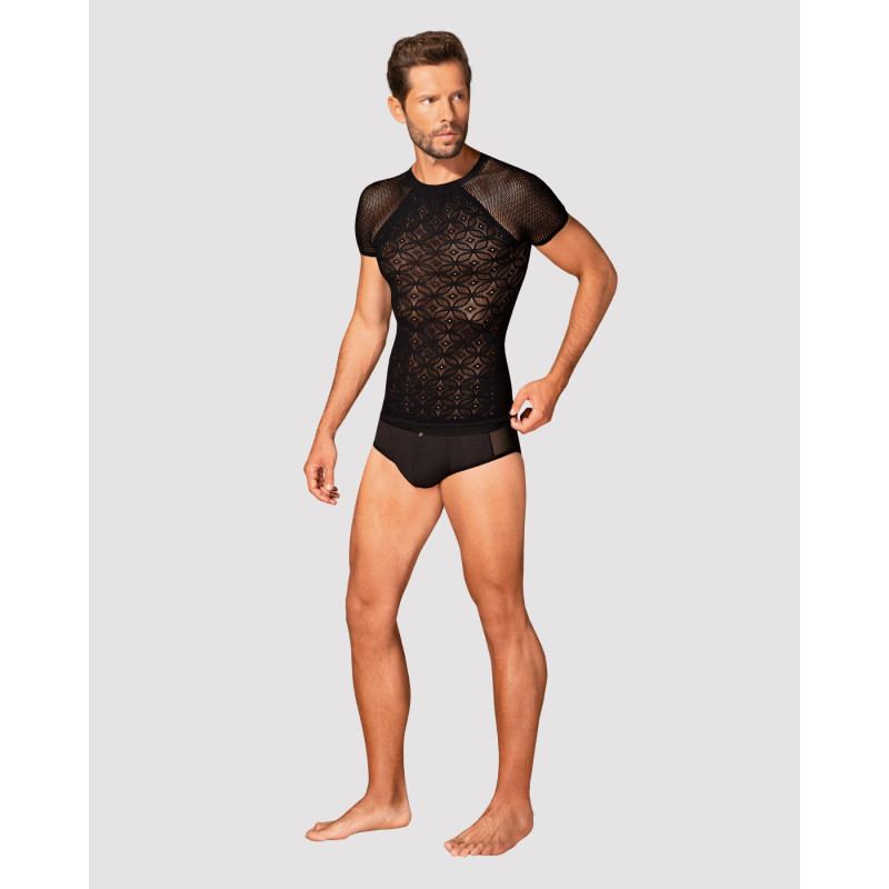 Чоловіча напівпрозора футболка з орнаментом Obsessive T102 T-shirt S/M/L, чорна