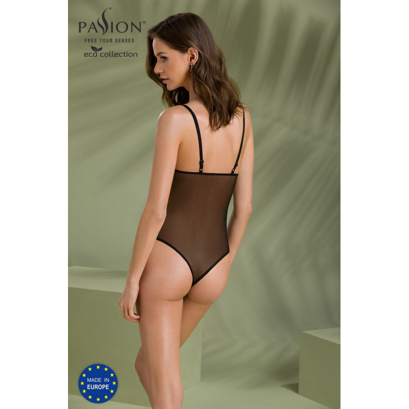 Боди Passion KERRIA BODY black, S/M, с высокими вырезами и верхом балконет