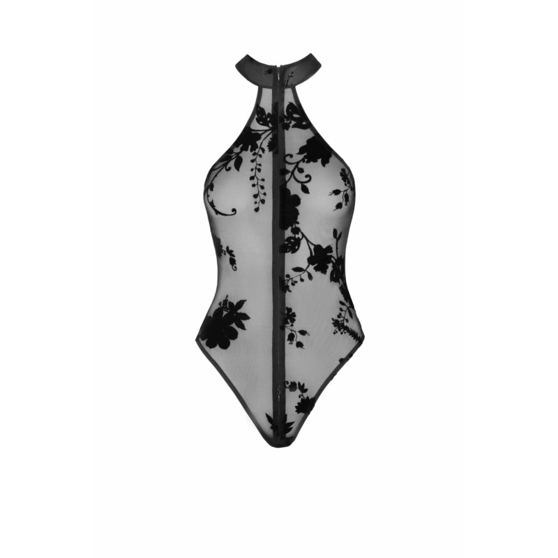 Боди Noir Handmade F314 Ego, S, black, сетка, халтер, высокие вырезы, молния по всей длине