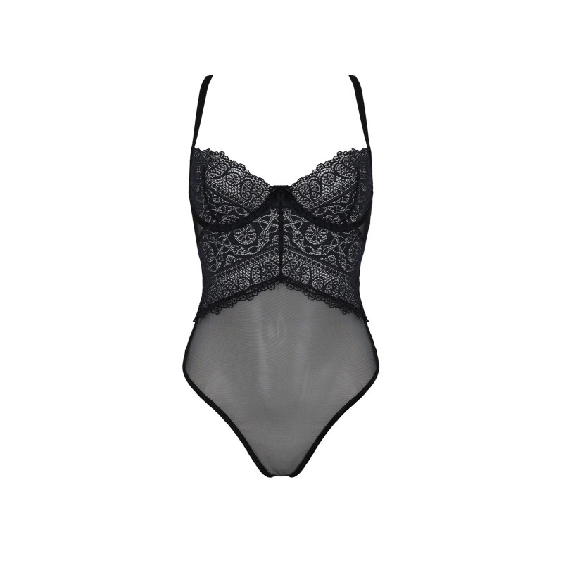Боди Passion KERRIA BODY black, S/M, с высокими вырезами и верхом балконет