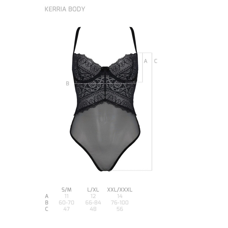 Боди Passion KERRIA BODY black, S/M, с высокими вырезами и верхом балконет