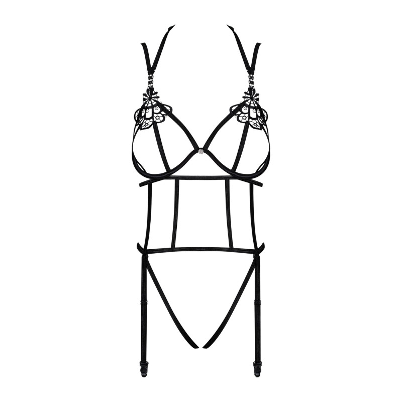 Боди со стрепом с доступом Obsessive Badossa crotchless teddy черный S/M