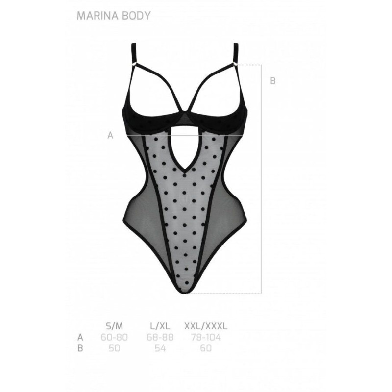 Эротическое боди Passion MARINA BODY, L/XL, black, с открытыми чашками