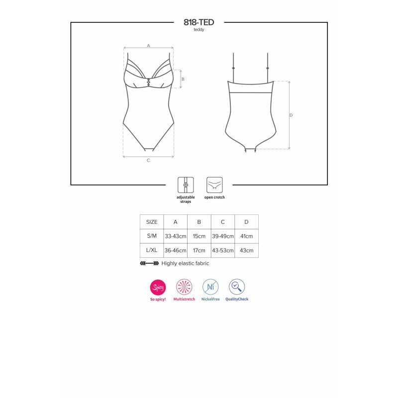 Кружевное боди с доступом Obsessive 818-TED-1 teddy 2XL/3XL, черное