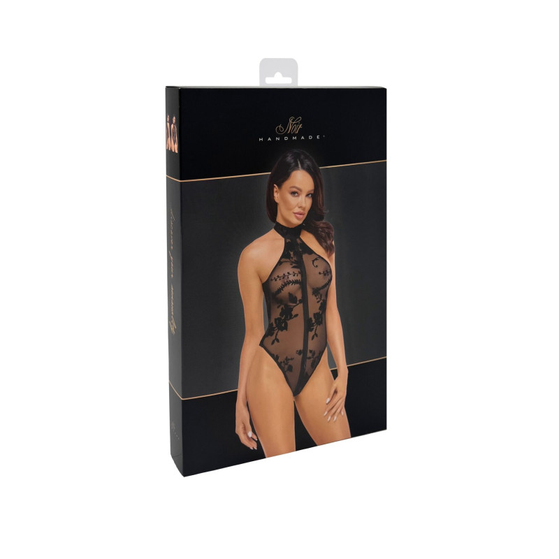 Боді Noir Handmade F314 Ego flocked mesh halter bodysuit - XXL