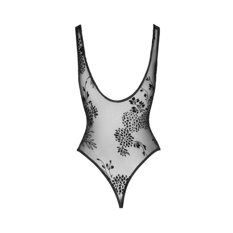 Боді Noir Handmade F242 Tulle body with patterned flock embroidery, M