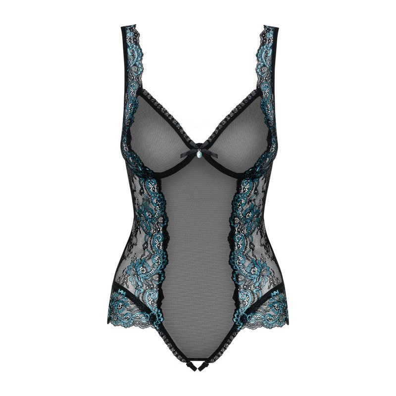 Сетчатое боди на косточках Obsessive Amanta teddy черное S/M