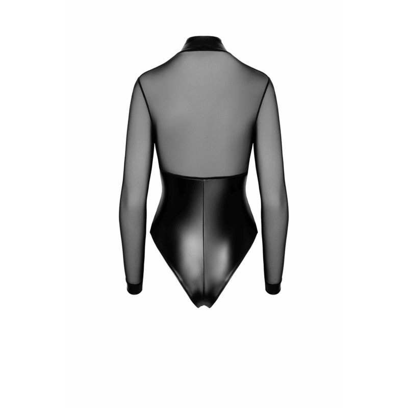 Боди Noir Handmade F321 Edge, 3XL, низ под латекс, верх сетка, молния на все тело, декор кольца