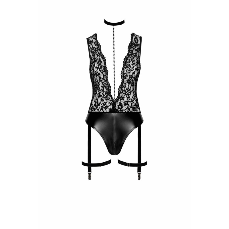 Боди Noir Handmade F297 Libido, S, черное, кружево, низ под латекс, открытый доступ, гартеры