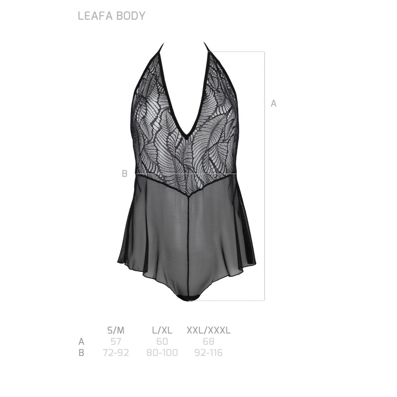 Боді Passion LEAFA BODY black, XXL/XXXL на зав'язках, м'яка чашка, низ у вигляді шортиків
