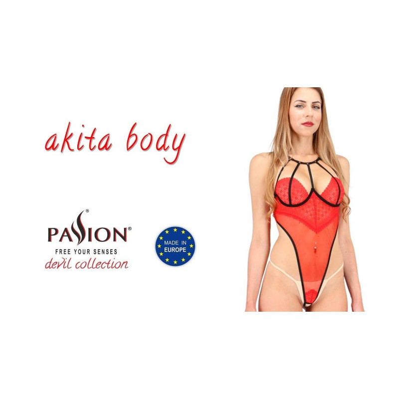 Боді із високим вирізом стегна Passion AKITA BODY Червоний S/M