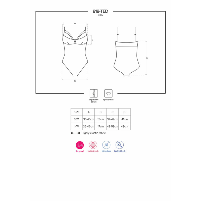 Кружевное боди с доступом 818-TED-1 teddy черное S/M