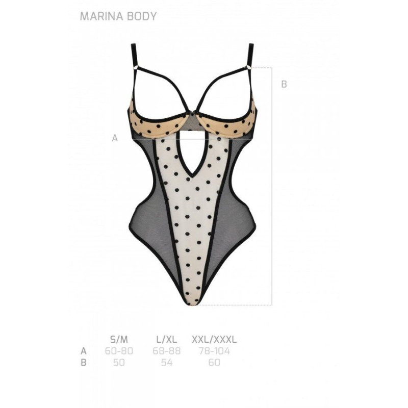 Эротическое боди Passion MARINA BODY, S/M, beige, с открытыми чашками