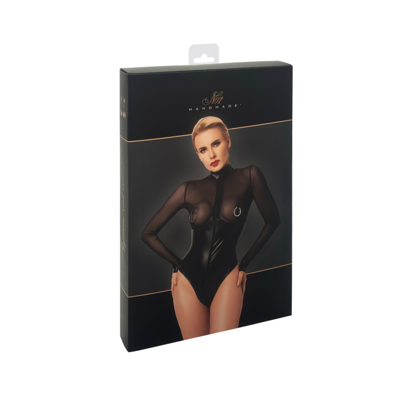 Боди Noir Handmade F321 Edge, M, низ под латекс, верх сетка, молния на все тело, декор кольца