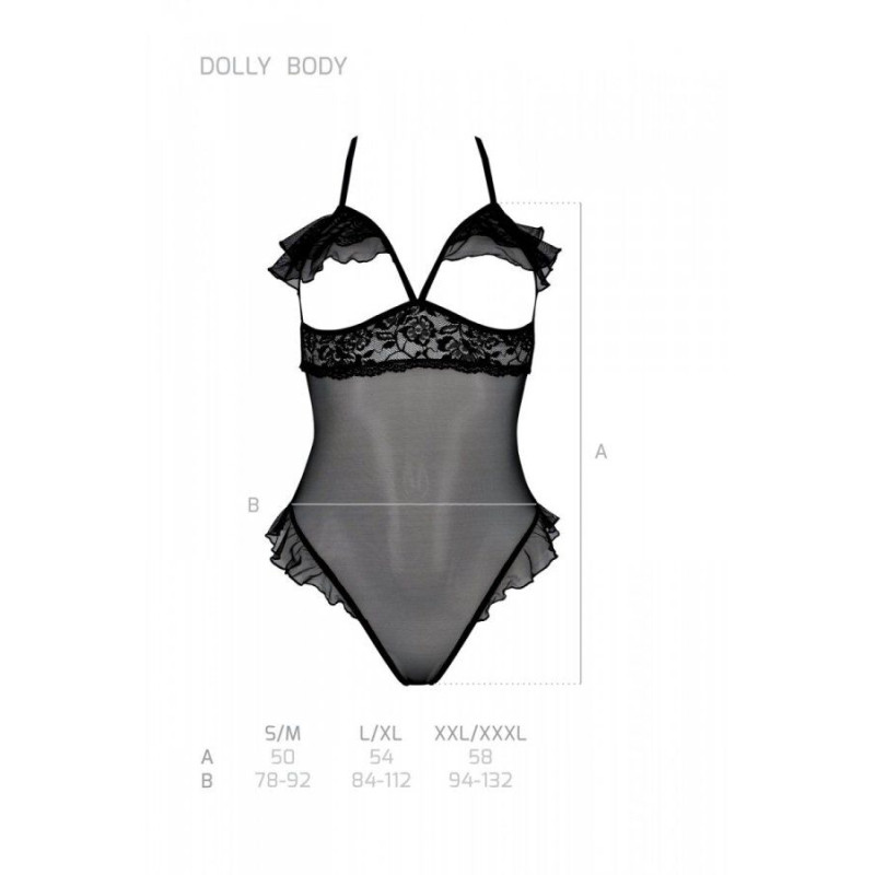 Эротическое боди Passion DOLLY BODY, S/M, black, с открытыми чашками