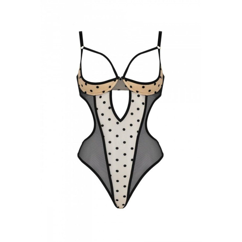 Эротическое боди Passion MARINA BODY, S/M, beige, с открытыми чашками