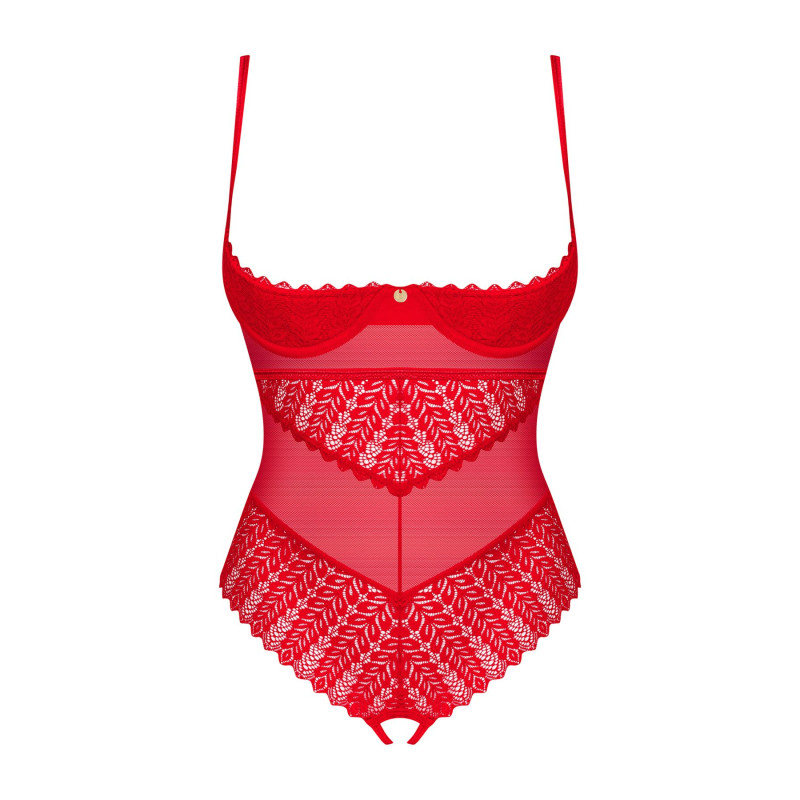 Боди с доступом Obsessive Ingridia crotchless teddy XL/2XL, красное, открытая грудь