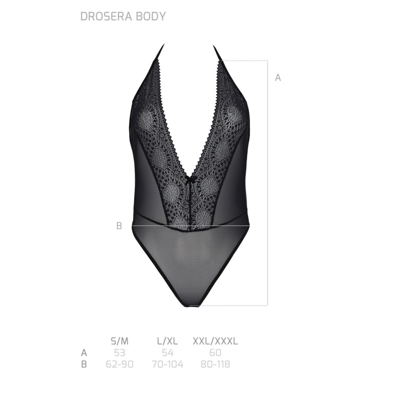 Боди Passion DROSERA BODY black, L/XL, высокие вырезы, верх на завязках