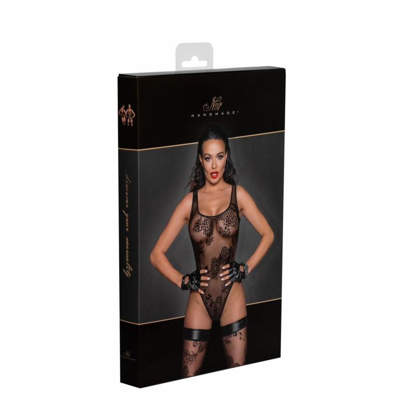Боді Noir Handmade F242 Tulle body with patterned flock embroidery, XL