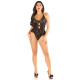 Боди Leg Avenue Lace Floral Lace Halter Teddy with Flutter Accent One Size, Black
