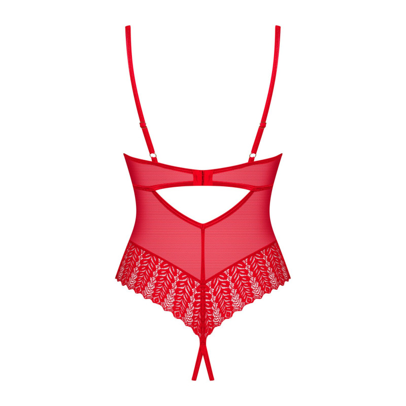 Боди с доступом Obsessive Ingridia crotchless teddy XL/2XL, красное, открытая грудь
