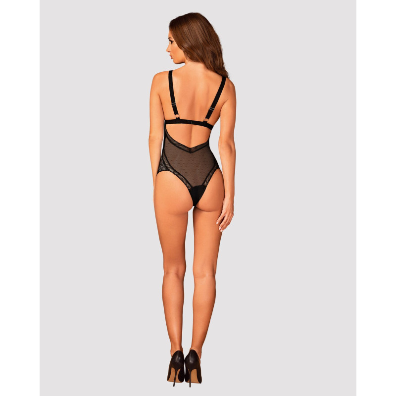 Кружевное боди с декольте Obsessive Estiqua teddy черное M/L