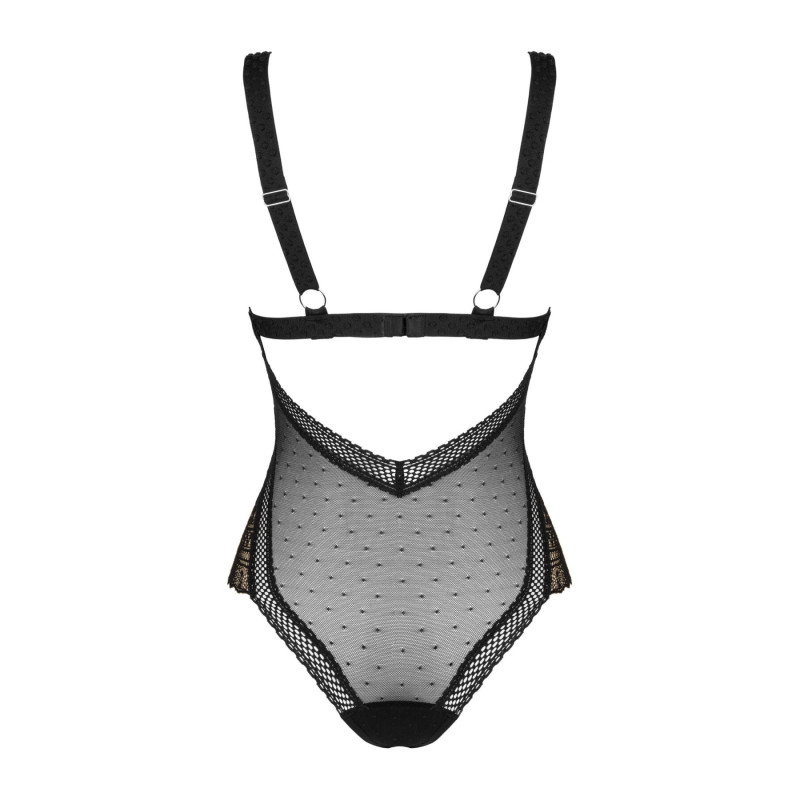 Кружевное боди с декольте Obsessive Estiqua teddy черное M/L