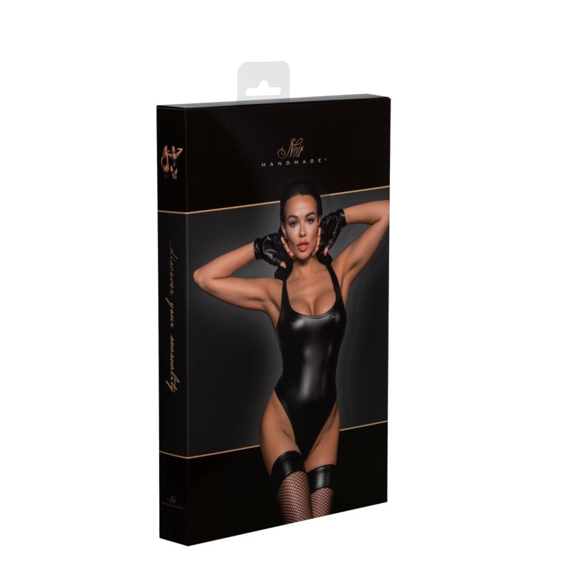 Боди с мокрым эффектом Noir Handmade F244 Powerwetlook body with high cut bottom hem, S
