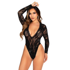 Боди Leg Avenue Rhinestone Lace Deep-V Bodysuit One Size, Black