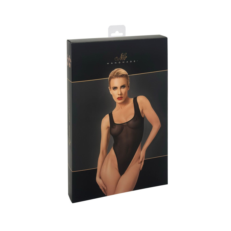 Боди Noir Handmade F322 Paparazzi, S, прозрачное, низ стринги, высокие вырезы