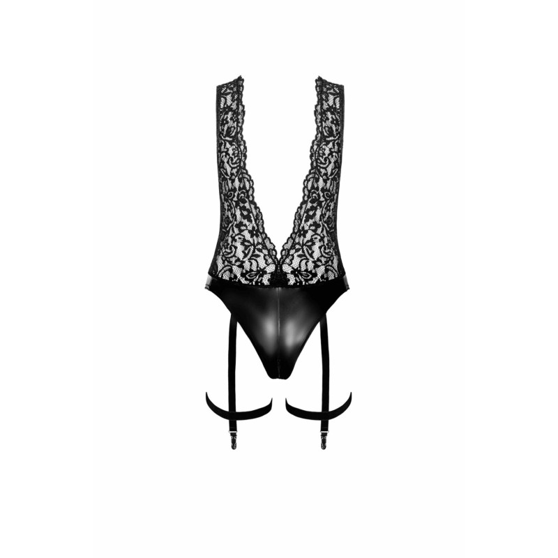 Боди Noir Handmade F297 Libido, 3XL, черное, кружево, низ под латекс, открытый доступ, гартеры
