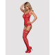 Бодістокінг Obsessive Bodystocking F214 імітація корсета та панчіх на підв’язках red S/M/L