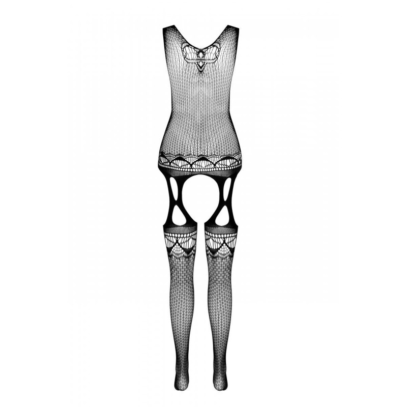 Бодістокінг з плетінням на грудях Passion BS099 One Size, black, відкритий доступ, імітація підв’язо