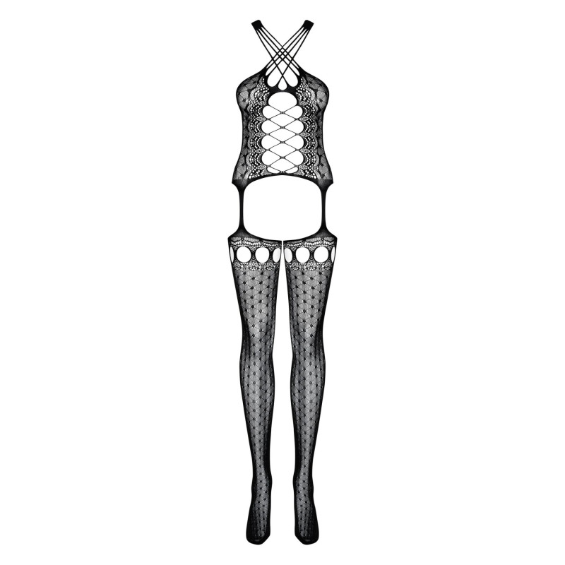 Бодістокінг Obsessive Bodystocking G313 шнурівка, геометричний декор black S/M/L