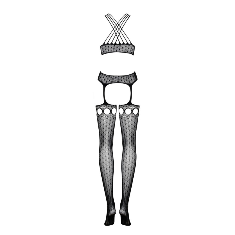Бодістокінг Obsessive Bodystocking G313 шнурівка, геометричний декор black S/M/L