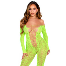 Бодістокінг Leg Avenue Crotchless Footless Lingerie Bodystocking One Size Neon Green