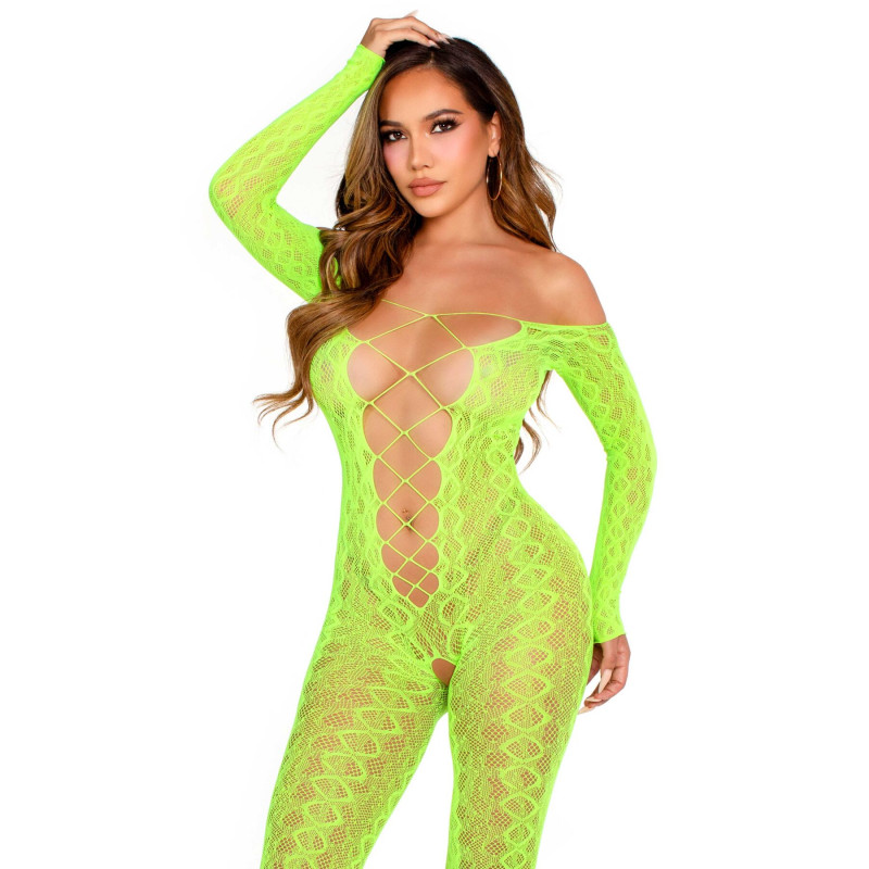 Бодистокинг Leg Avenue Crotchless Footless Lingerie Bodystocking One Size Neon Green