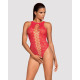 Ажурный бодистокинг с эффектом шнуровки Obsessive B120 teddy красный S/M/L