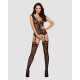 Бодістокінг Obsessive Bodystocking F221 силуетний квітковий малюнок, імітація панчіх black S/M/L