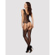 Бодістокінг Obsessive Bodystocking F221 силуетний квітковий малюнок, імітація панчіх black S/M/L