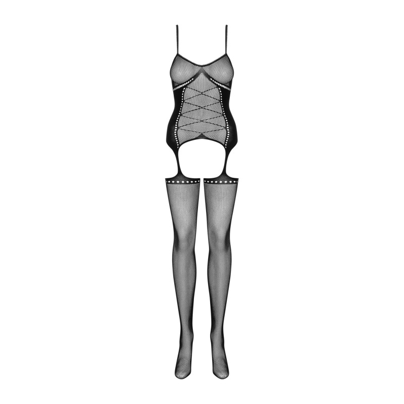 Бодістокінг Obsessive Bodystocking G314 імітація корсету та корсетного шнурівки black S/M/L