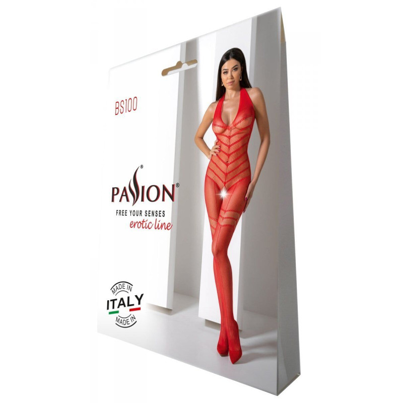Бодистокинг с плетением на животике Passion BS100 One Size, red, декоративный шов, с доступом