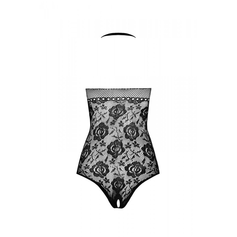Бодистокинг с имитацией корсетной шнуровки Passion BS094 One Size, black, цветочный узор, с доступом