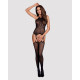 Бодістокінг Obsessive Bodystocking G316 квітковий декор, схрещені підв’язки black S/M/L
