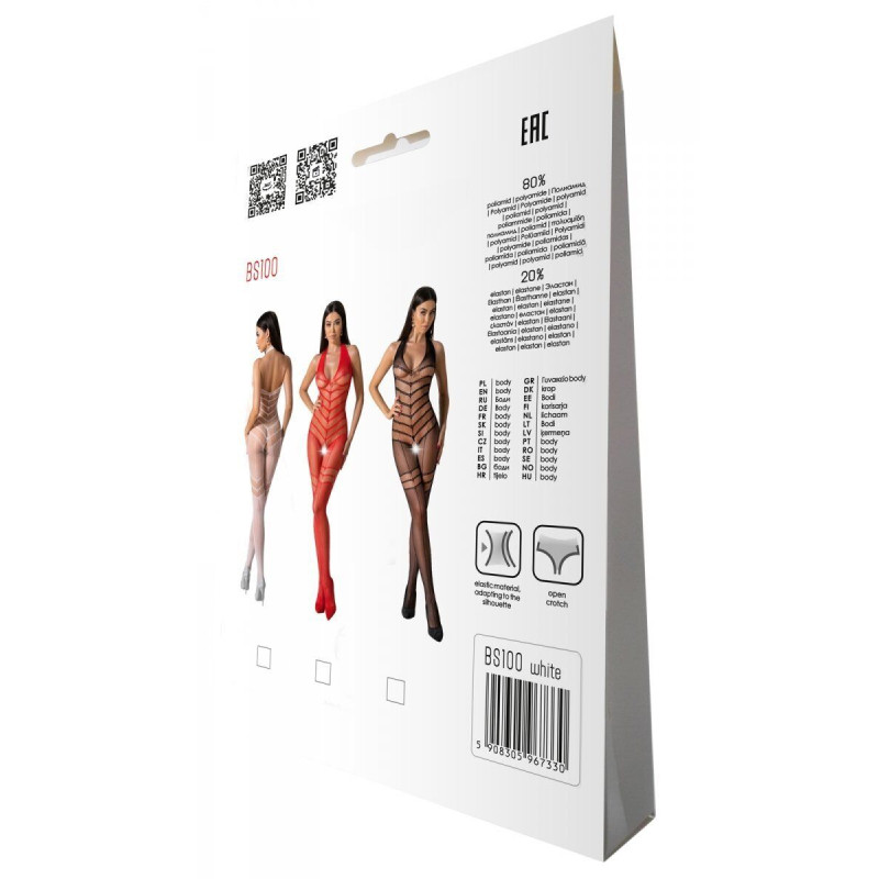 Бодістокінг з плетінням на животику Passion BS100 One Size, white, декоративний шов, з доступом